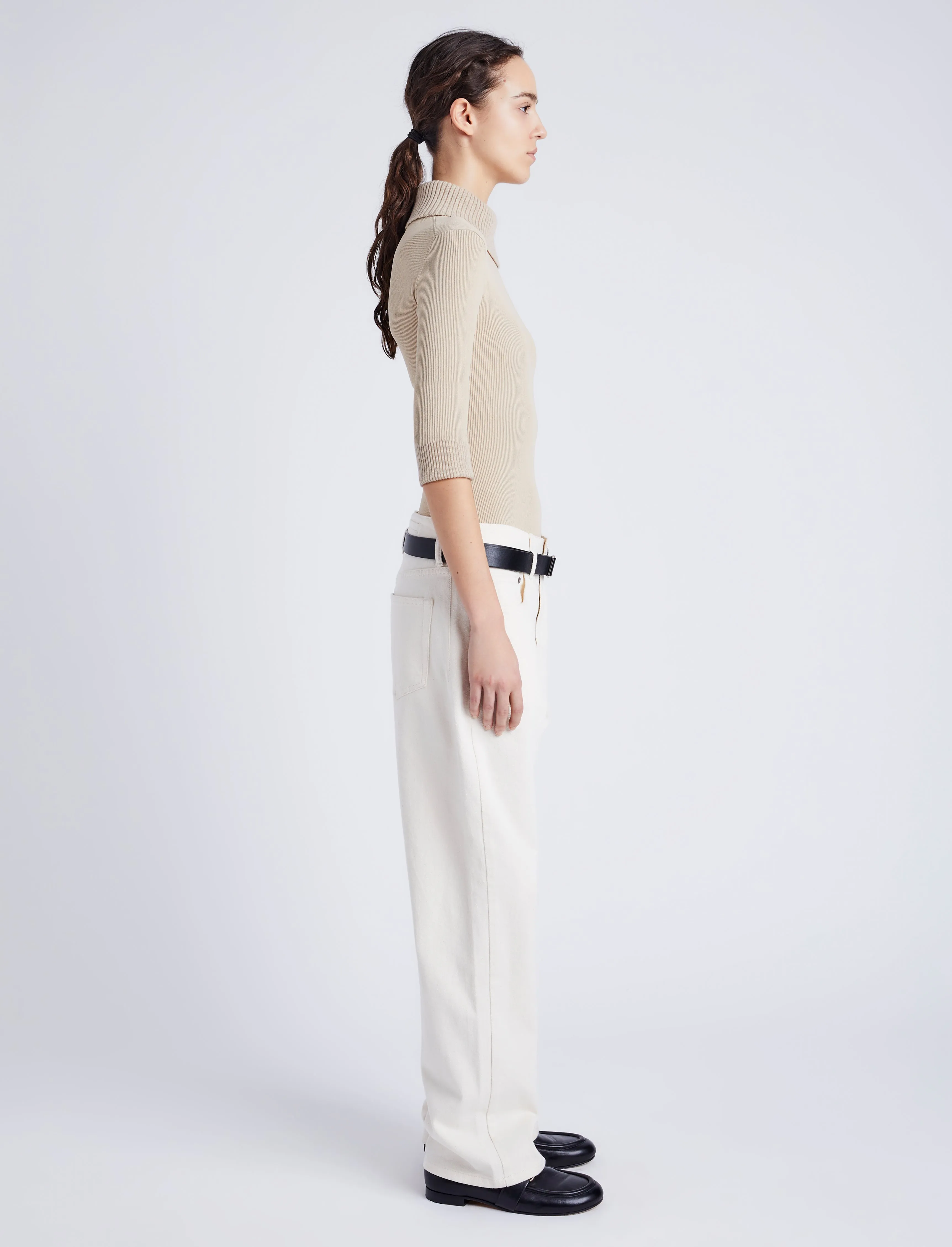 Proenza Schouler White Label Daxton Sweater in Viscose Rib - Khaki