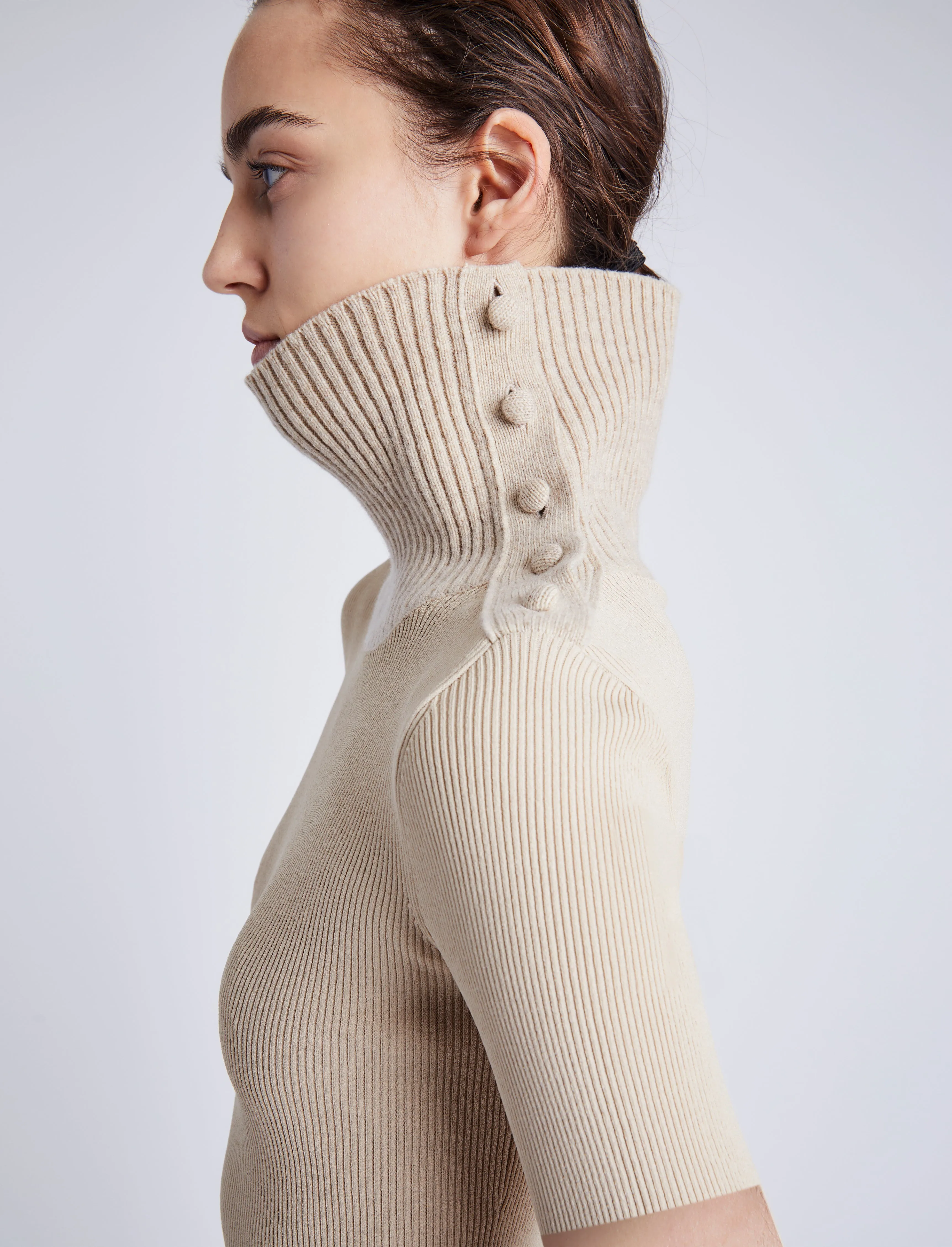 Proenza Schouler White Label Daxton Sweater in Viscose Rib - Khaki