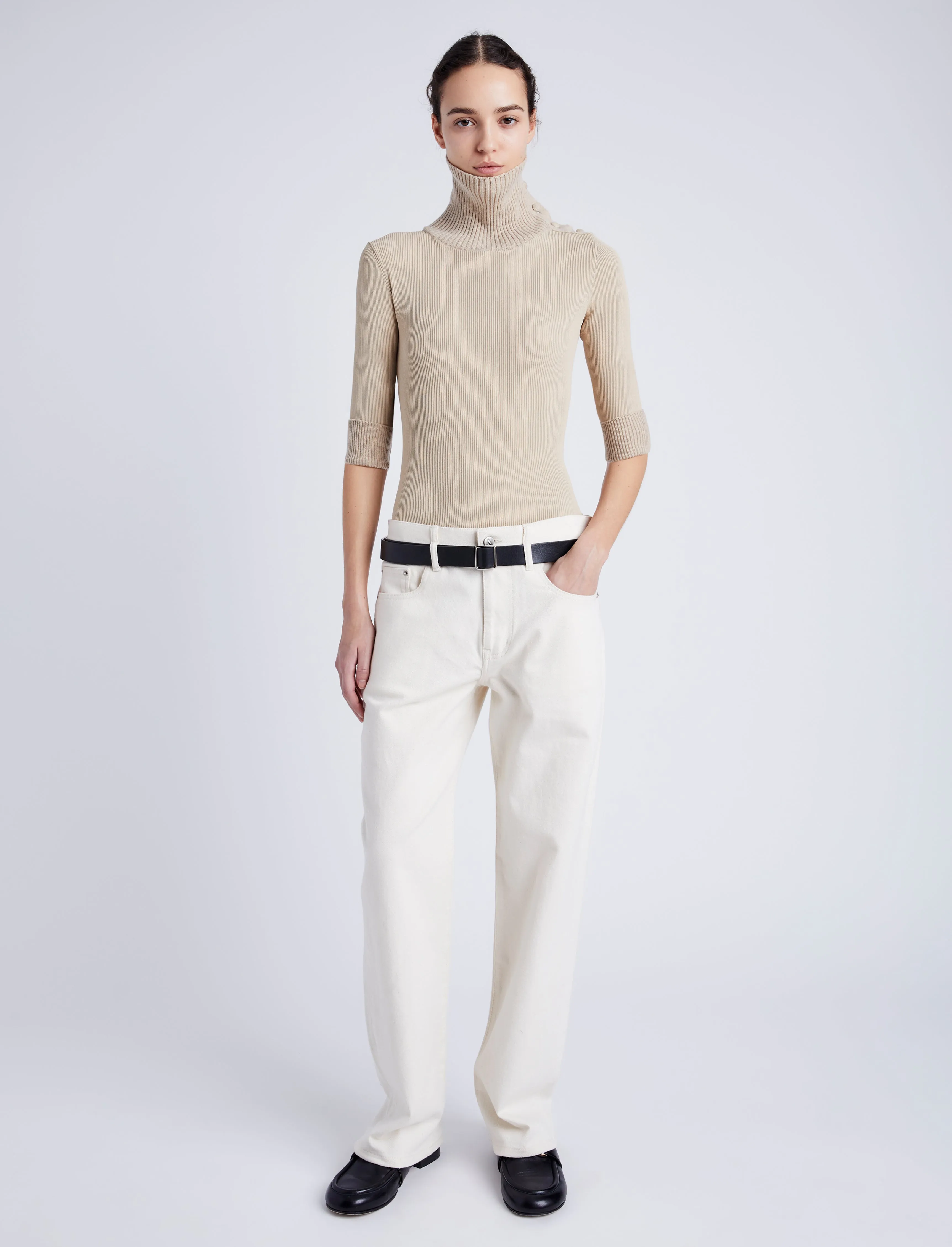 Proenza Schouler White Label Daxton Sweater in Viscose Rib - Khaki
