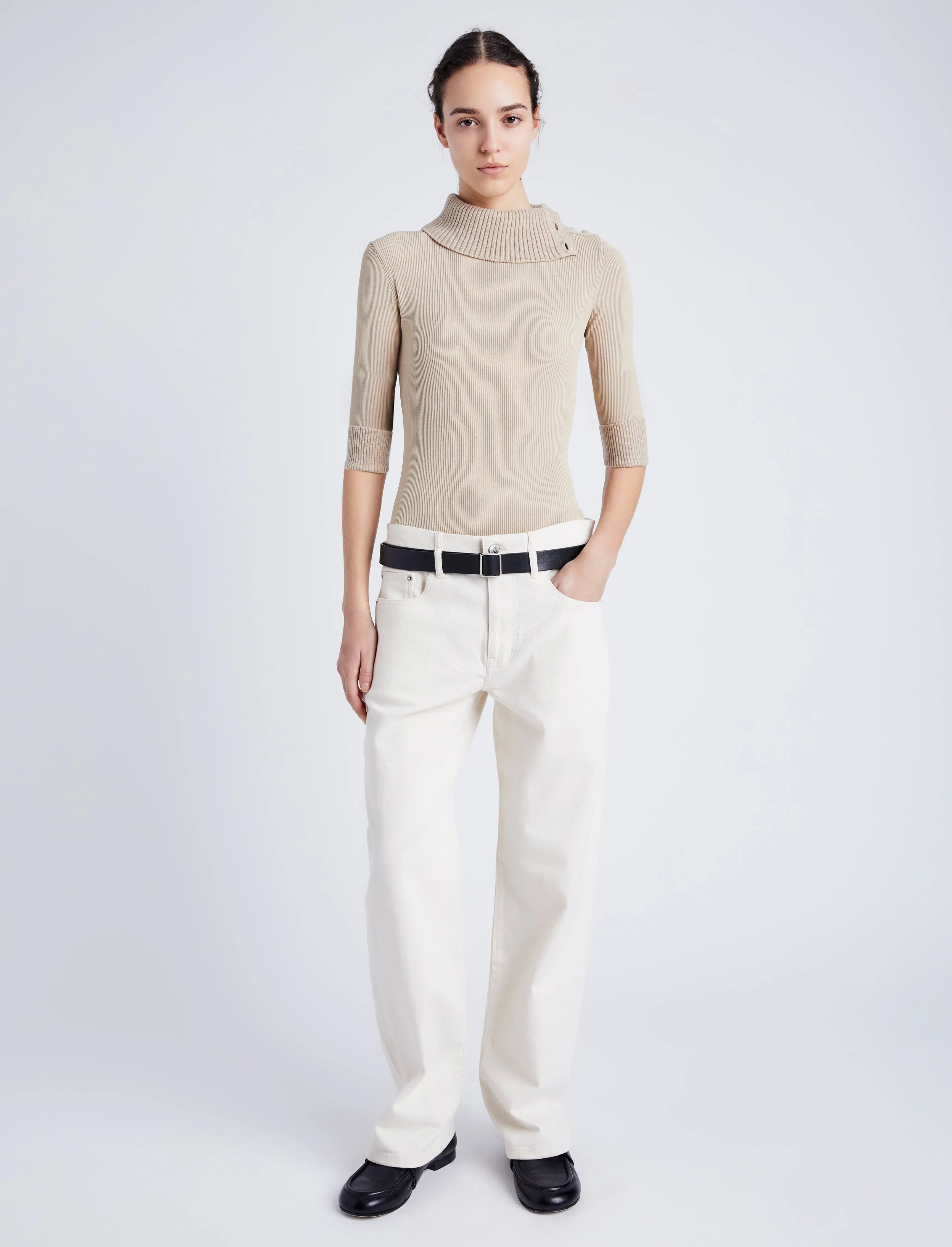 Proenza Schouler White Label Daxton Sweater in Viscose Rib - Khaki
