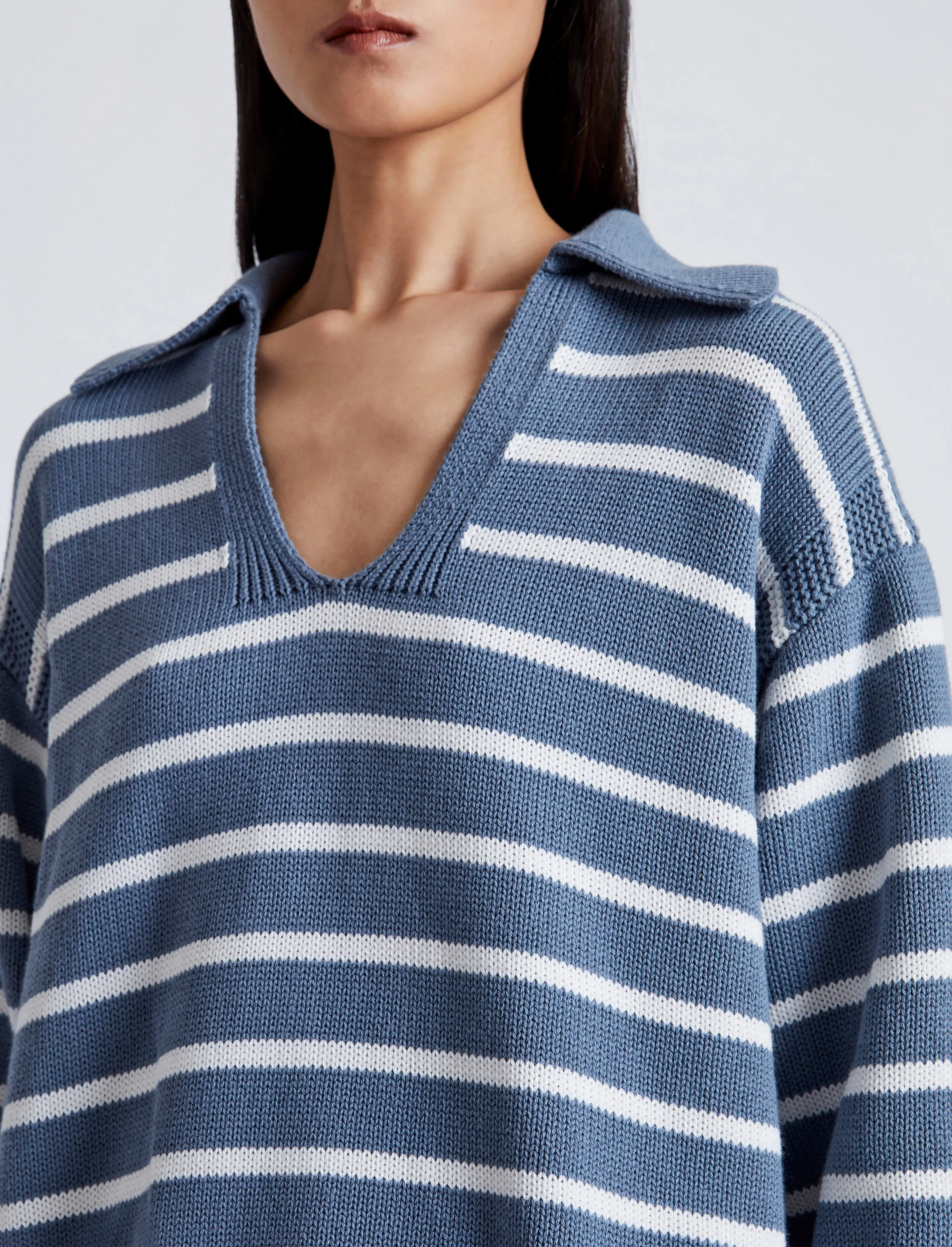 Proenza Schouler White Label Murphy Sweater in Striped Cotton Cashmere - Slate/Chalk