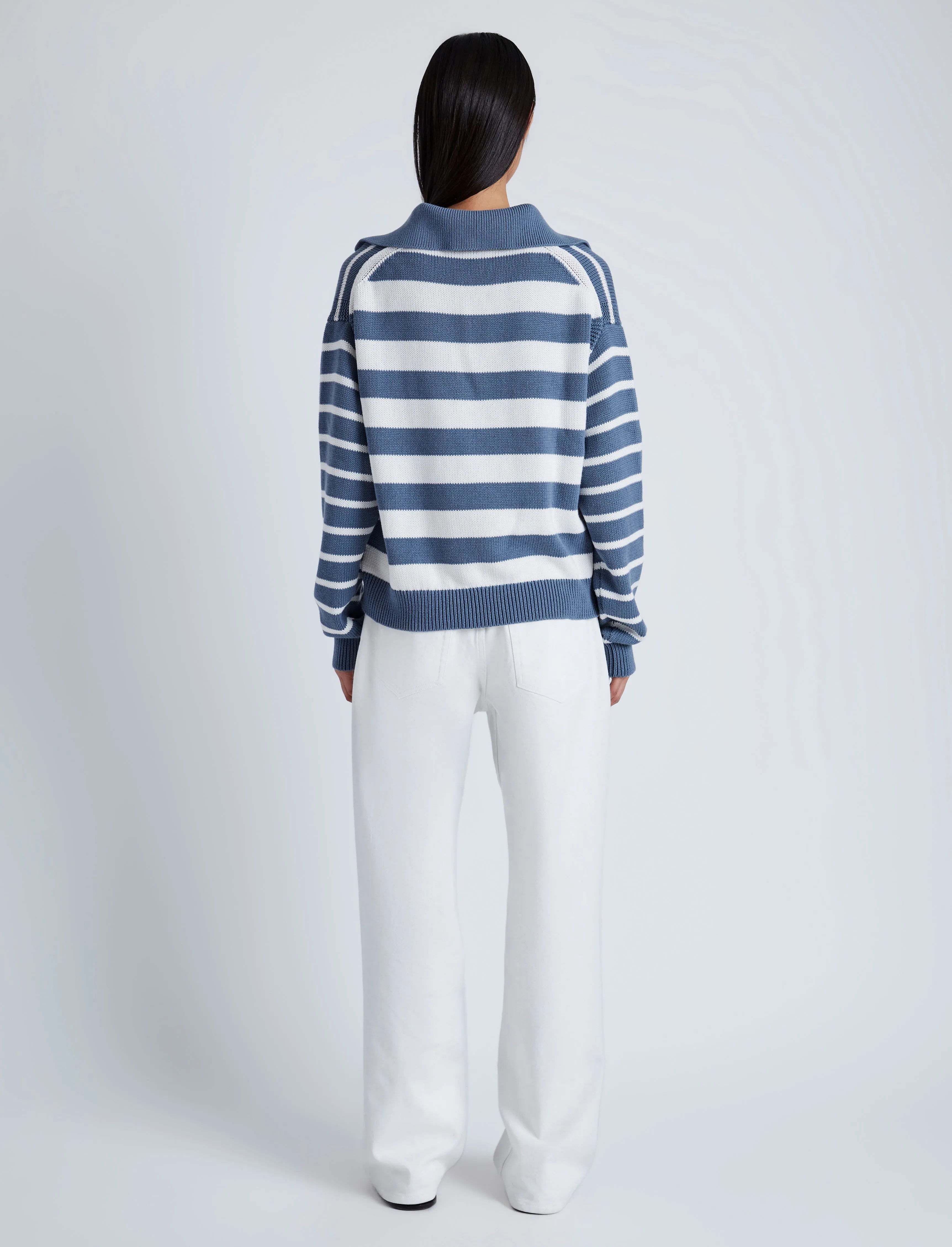 Proenza Schouler White Label Murphy Sweater in Striped Cotton Cashmere - Slate/Chalk
