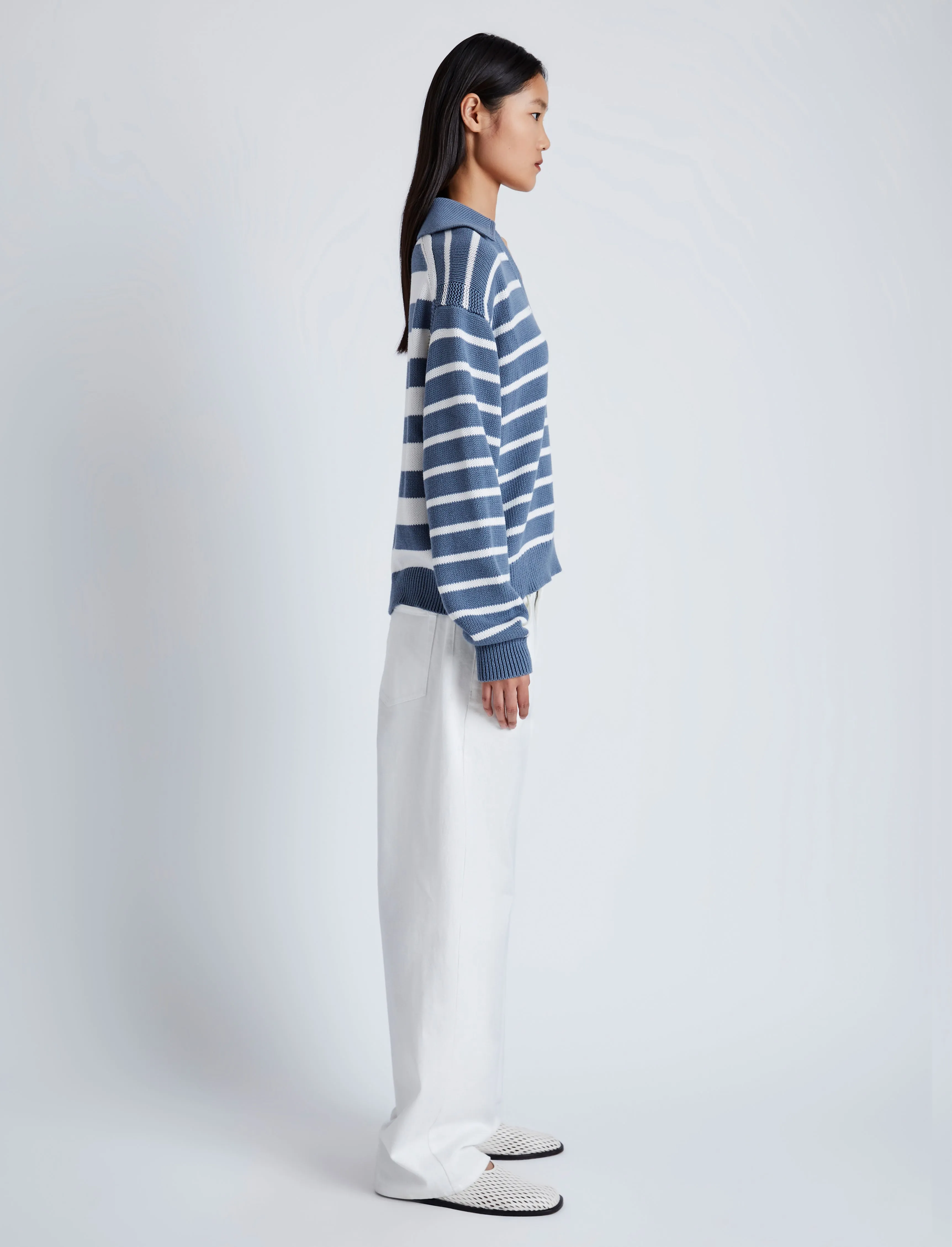 Proenza Schouler White Label Murphy Sweater in Striped Cotton Cashmere - Slate/Chalk