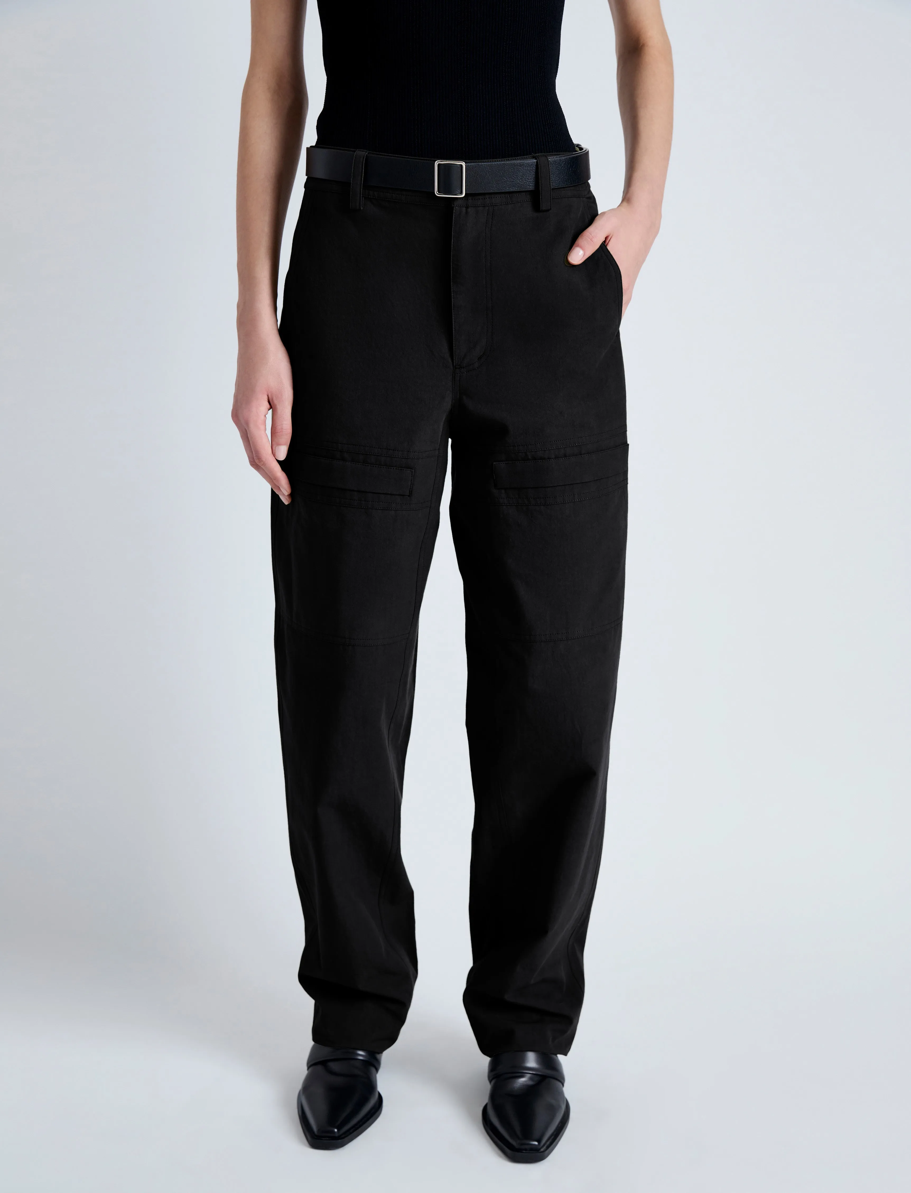 Proenza Schouler White Label Sydnor Pants in Solid Cotton Linen - Black
