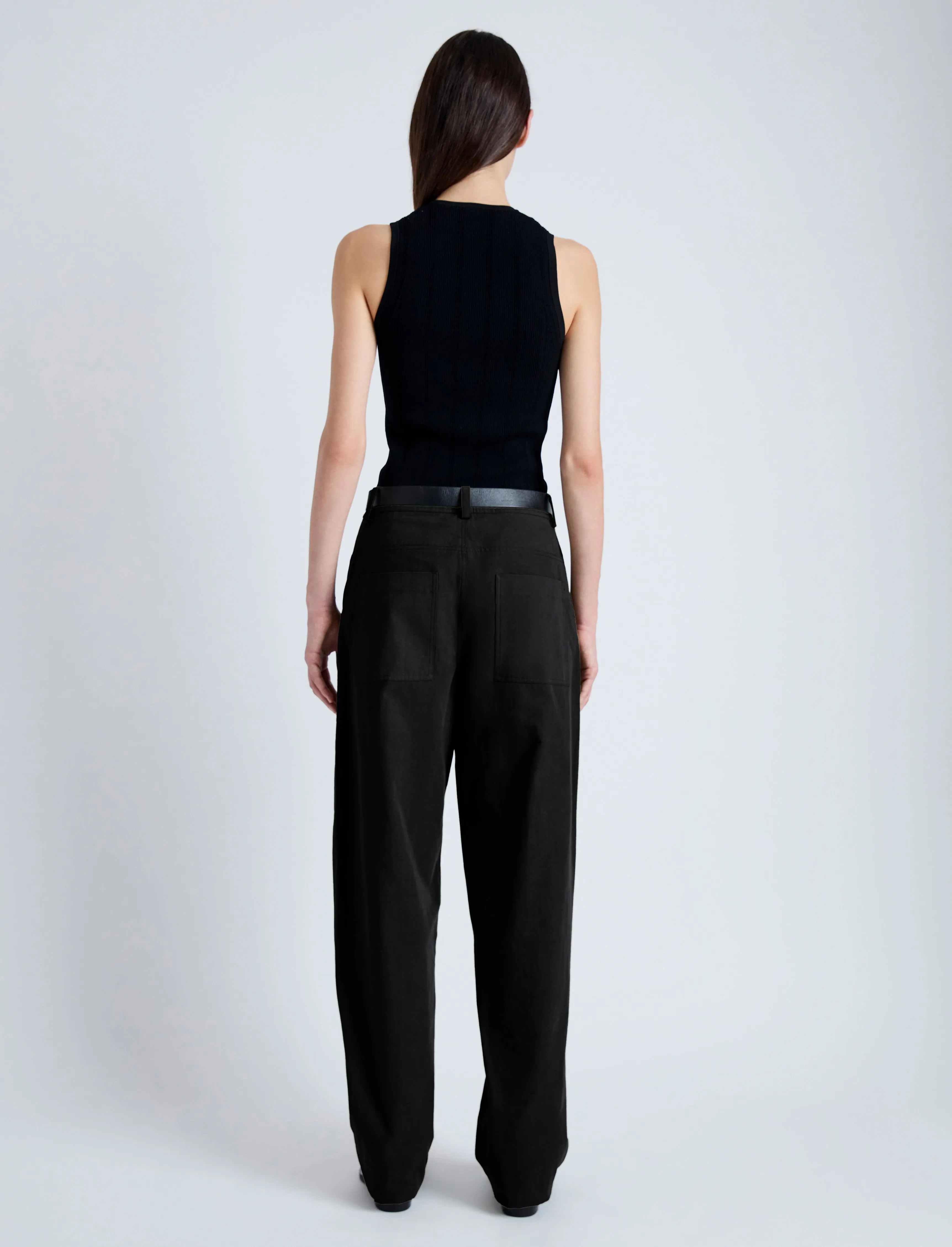 Proenza Schouler White Label Sydnor Pants in Solid Cotton Linen - Black