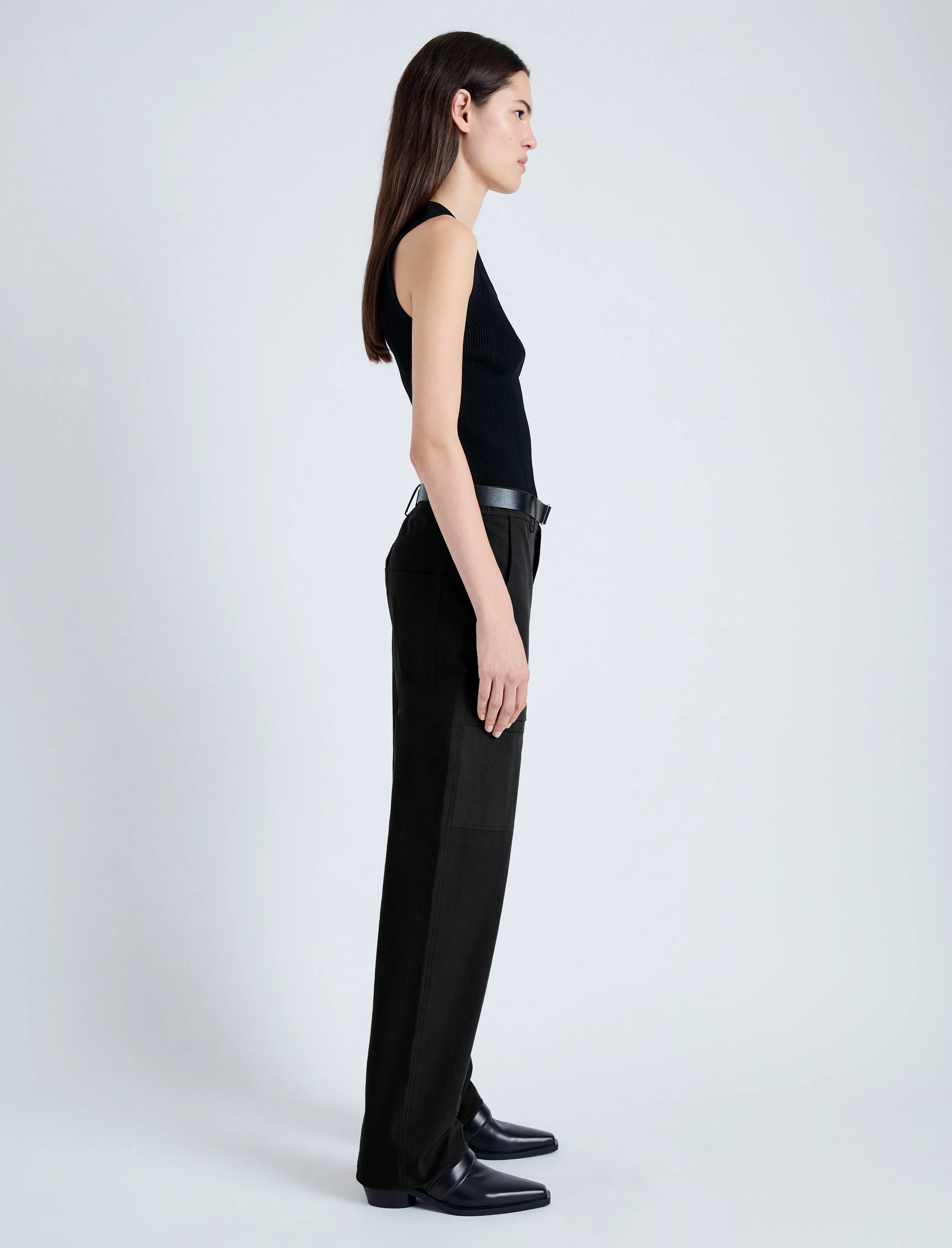 Proenza Schouler White Label Sydnor Pants in Solid Cotton Linen - Black