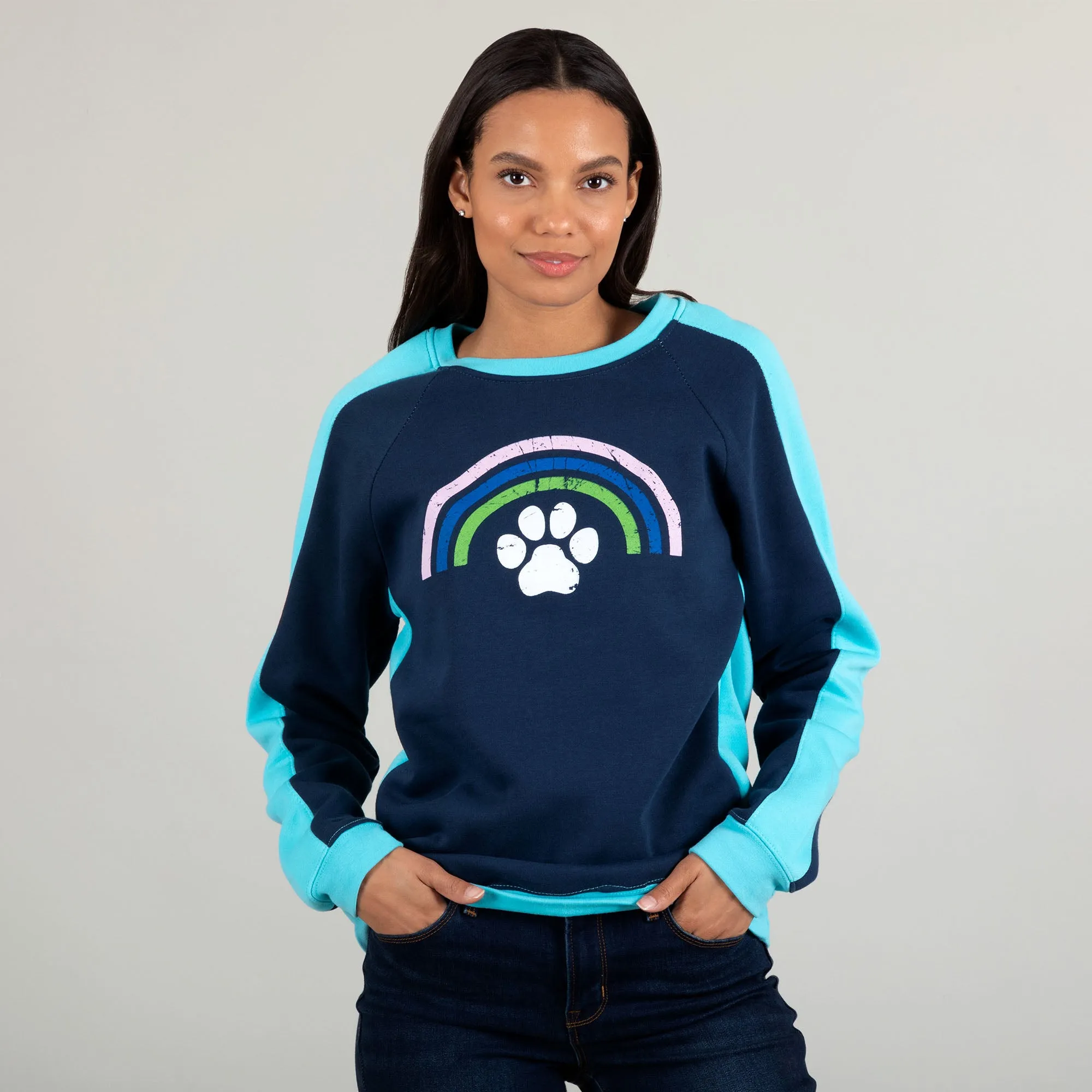 Rainbow & Paw Color-Block Crewneck Sweatshirt