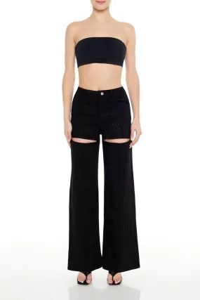 Rhinestone Cutout Wide-Leg Jeans
