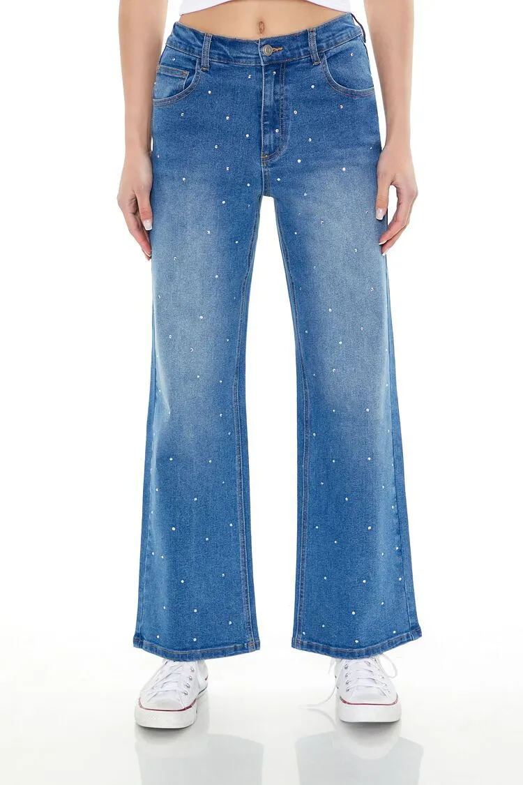 Rhinestone Wide-Leg Jeans