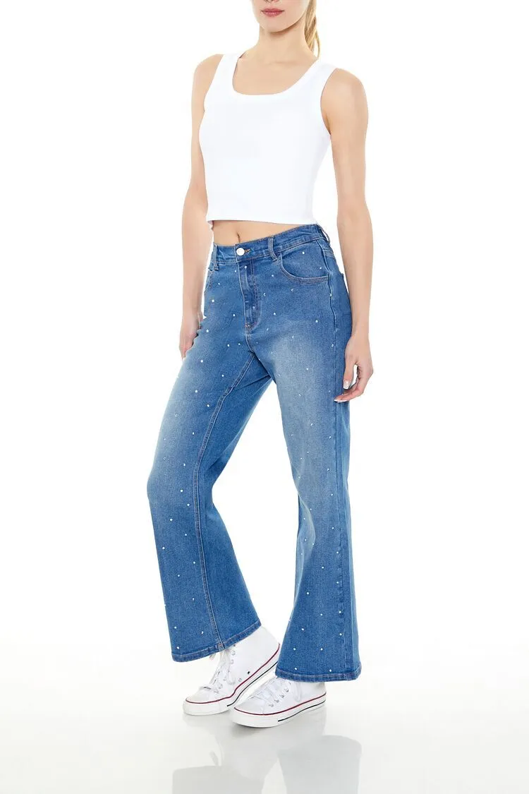 Rhinestone Wide-Leg Jeans