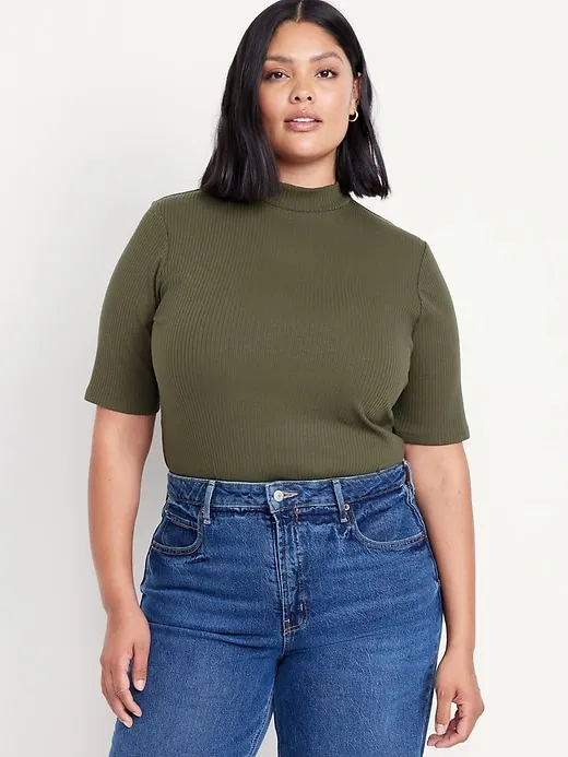 Ribbed Mock-Neck Top
