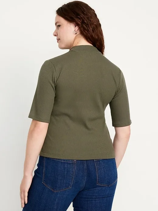 Ribbed Mock-Neck Top