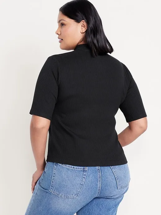 Ribbed Mock-Neck Top