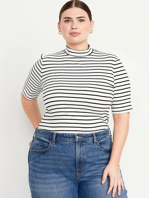 Ribbed Mock-Neck Top