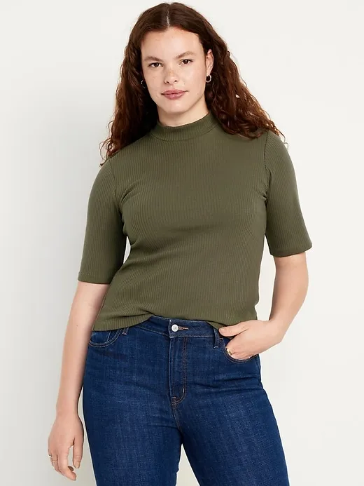 Ribbed Mock-Neck Top