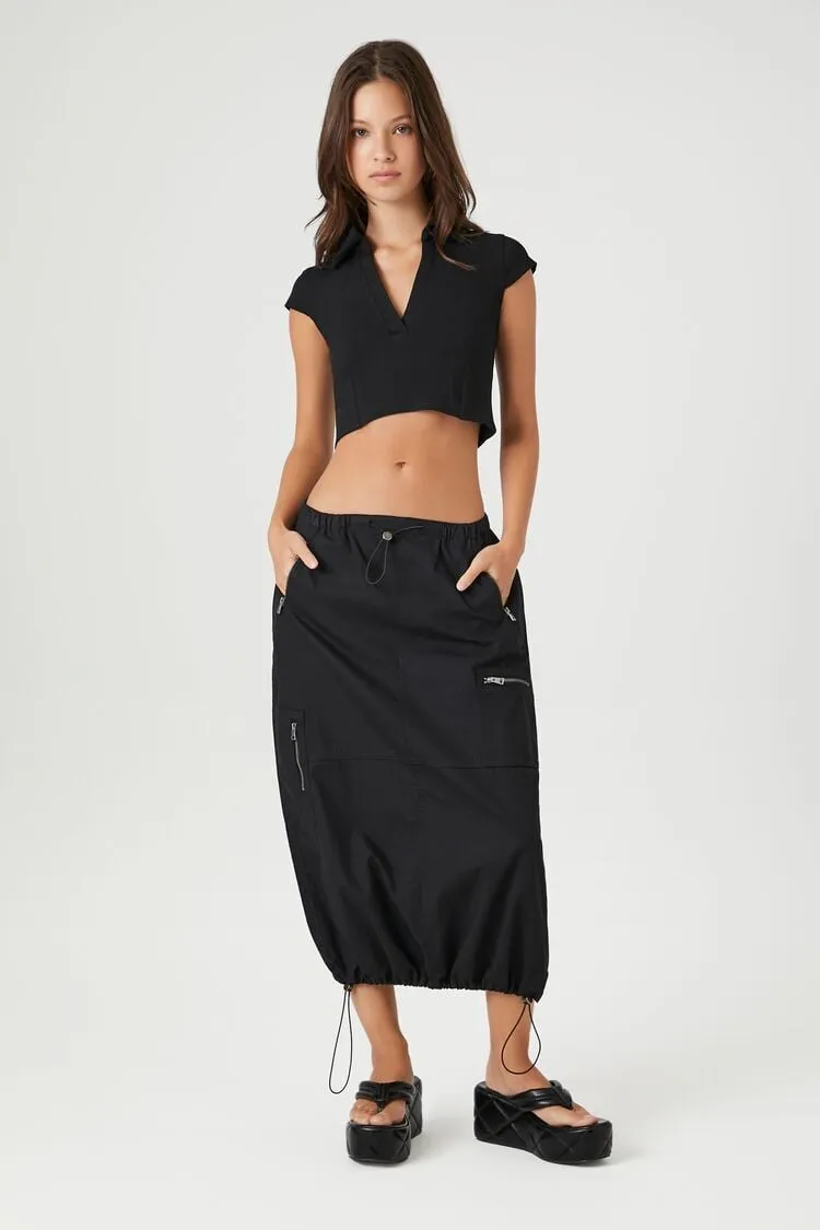 Ribbed Split-Neck Crop Top