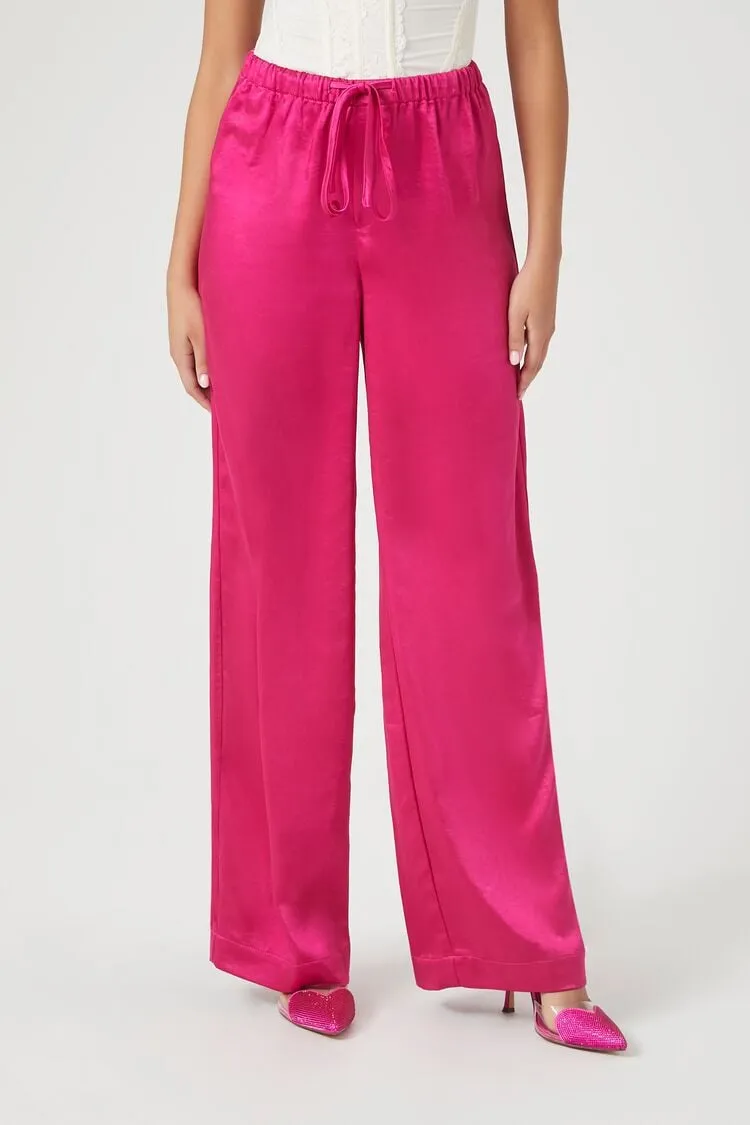 Satin Drawstring Wide-Leg Pants