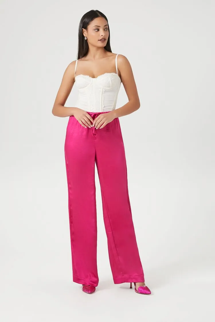 Satin Drawstring Wide-Leg Pants