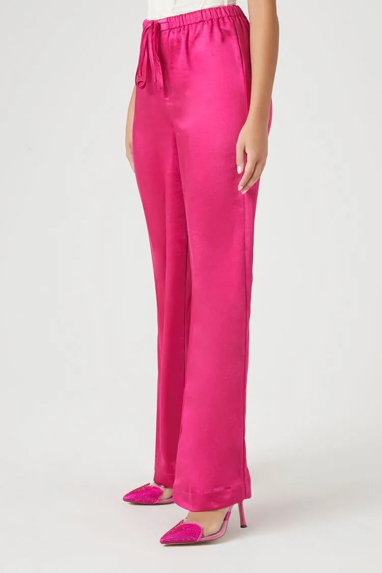Satin Drawstring Wide-Leg Pants