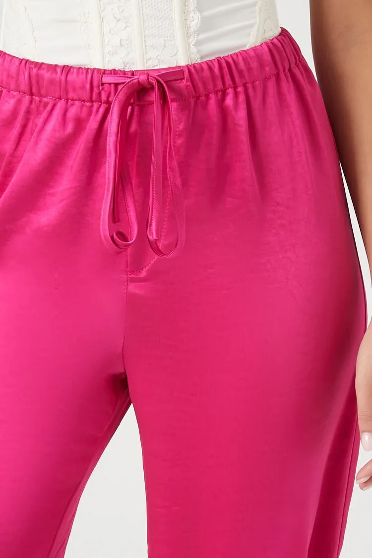 Satin Drawstring Wide-Leg Pants