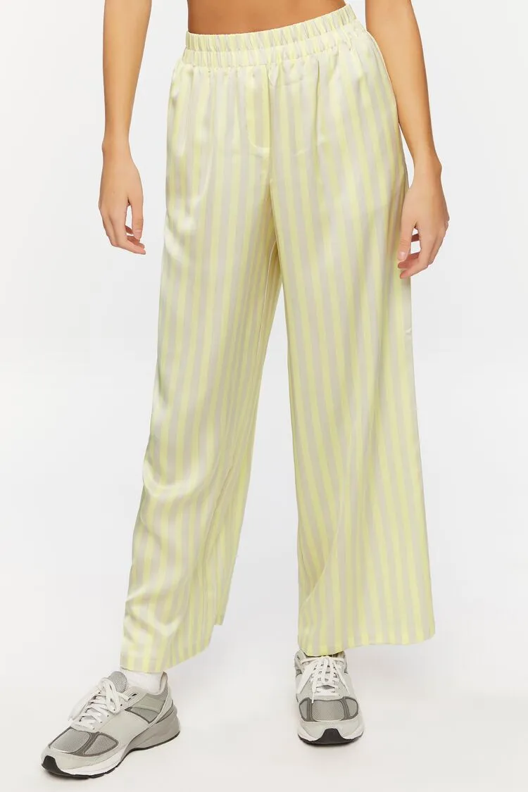 Satin Striped Wide-Leg Pants