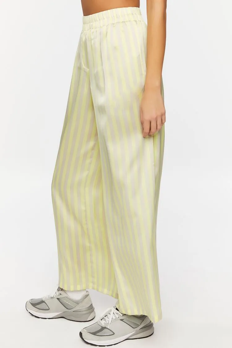 Satin Striped Wide-Leg Pants