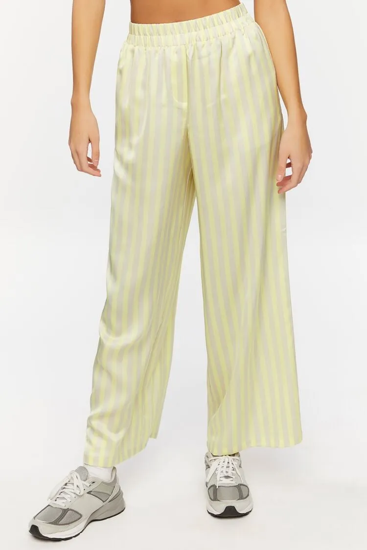 Satin Striped Wide-Leg Pants