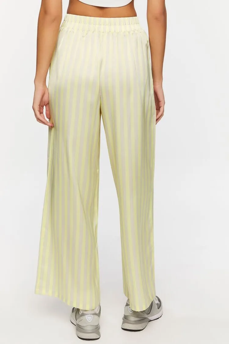 Satin Striped Wide-Leg Pants