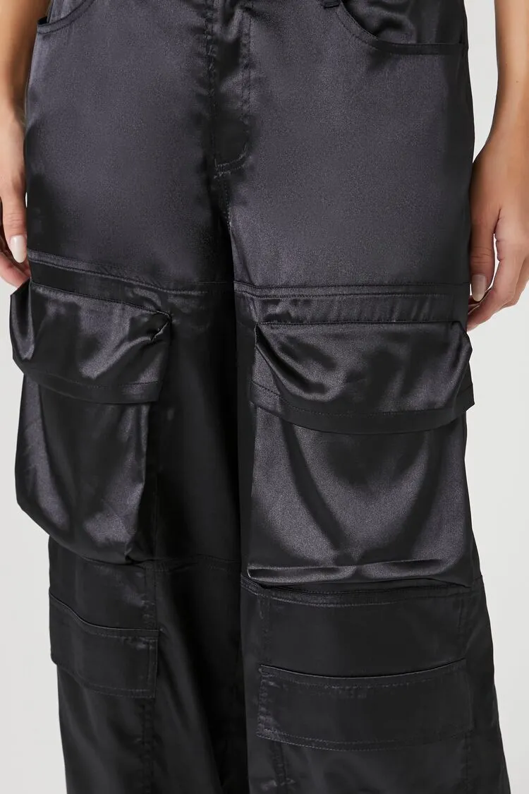 Satin Wide-Leg Cargo Pants