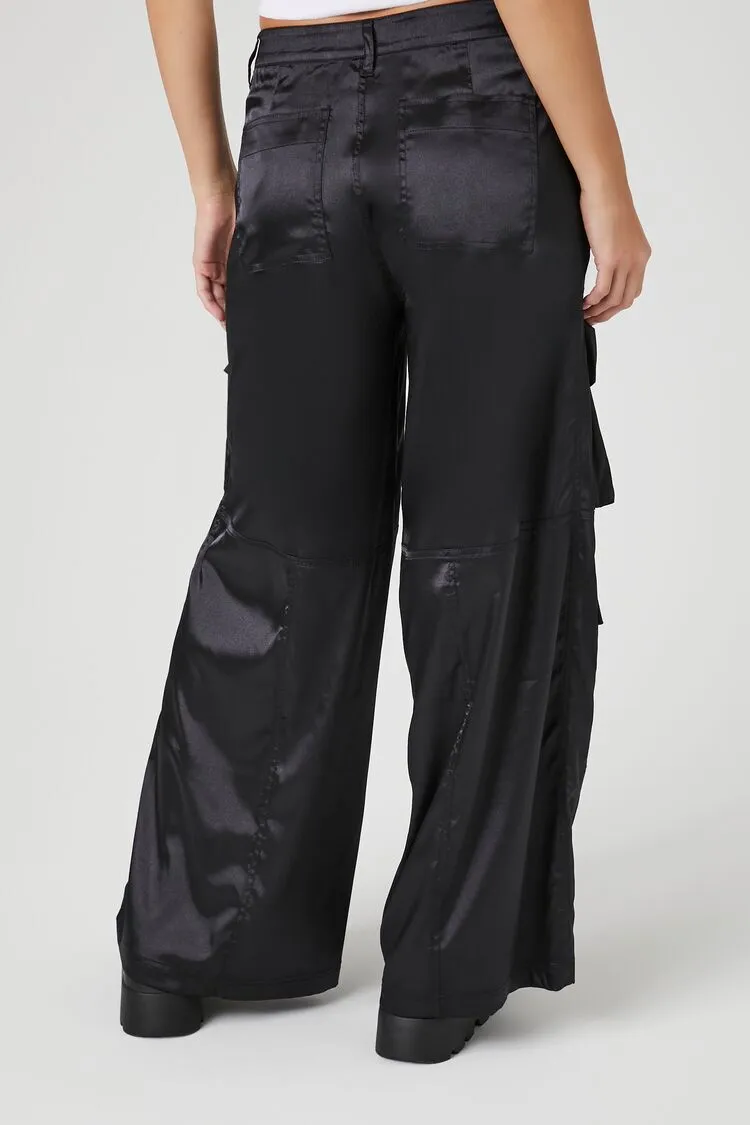 Satin Wide-Leg Cargo Pants
