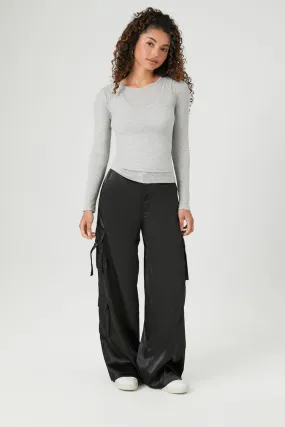 Satin Wide-Leg Cargo Pants