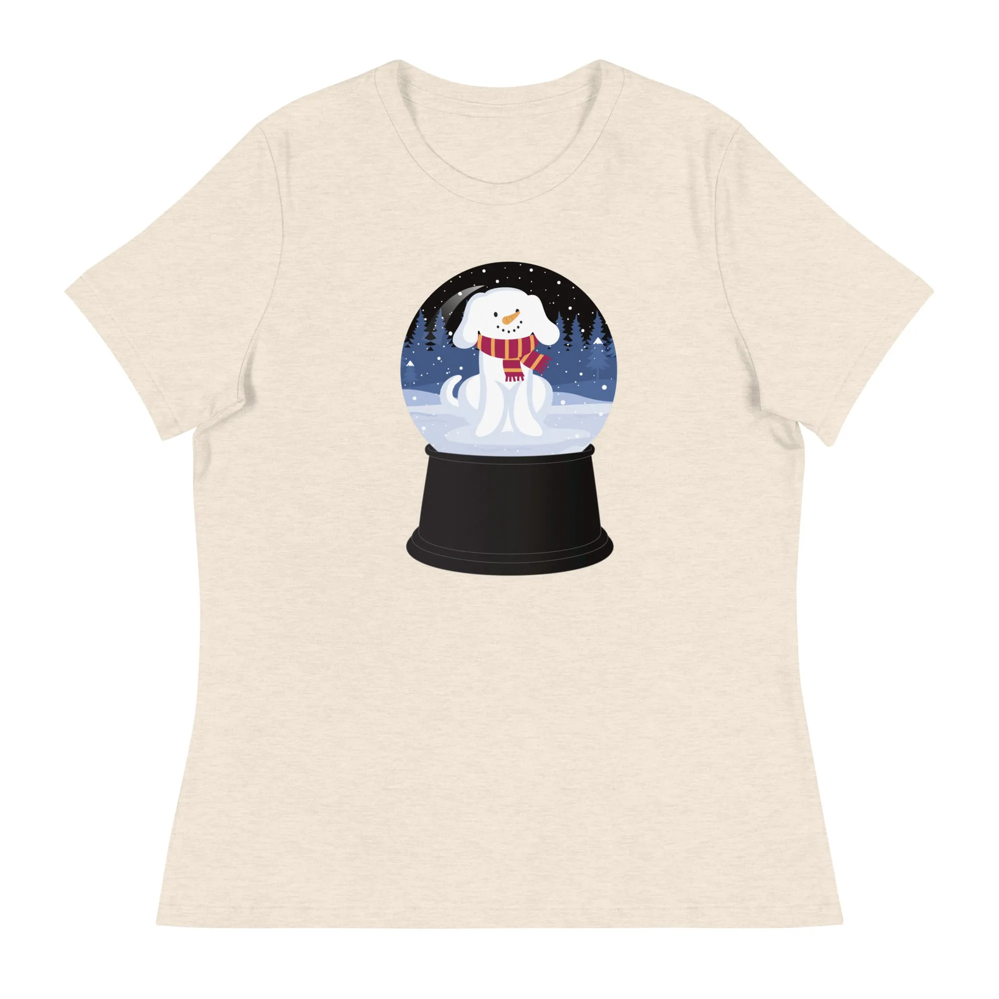 Snowman Puppy Snow Globe Women's Relaxed T-Shirt