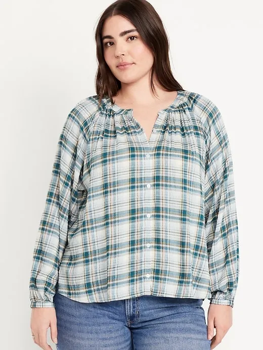 Split-Neck Button-Down Top