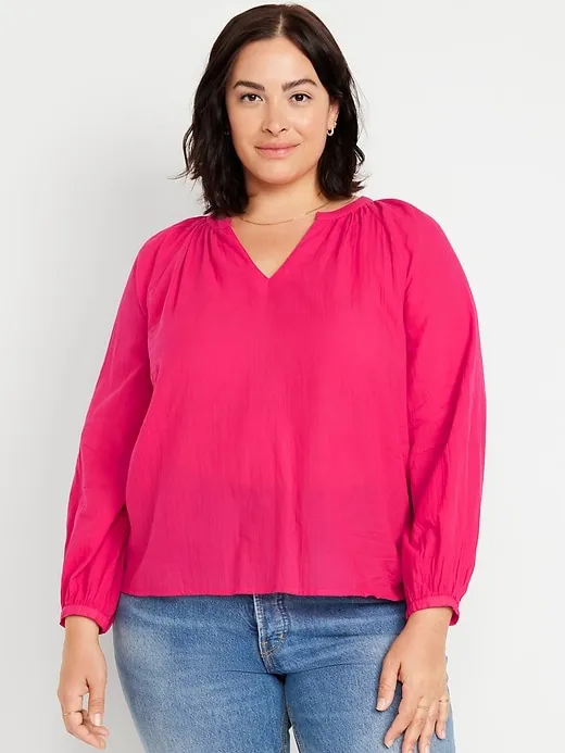 Split-Neck Crinkle Gauze Top