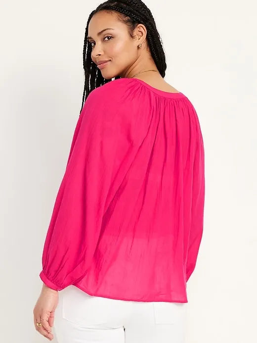 Split-Neck Crinkle Gauze Top