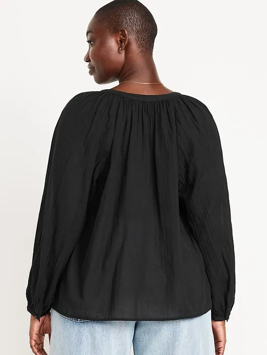 Split-Neck Crinkle Gauze Top