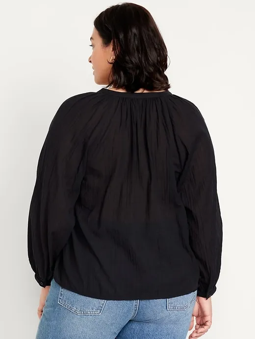 Split-Neck Crinkle Gauze Top