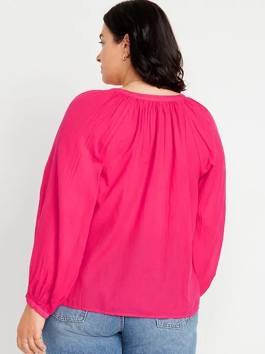 Split-Neck Crinkle Gauze Top