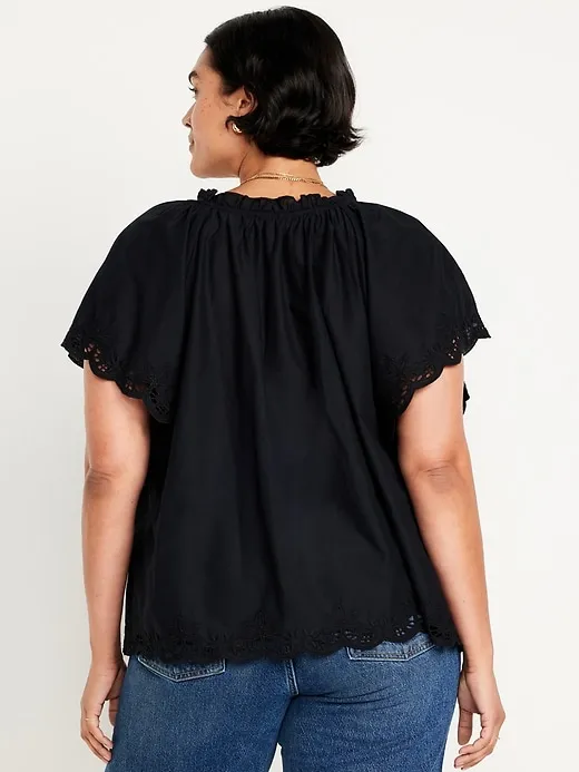 Split-Neck Eyelet Top