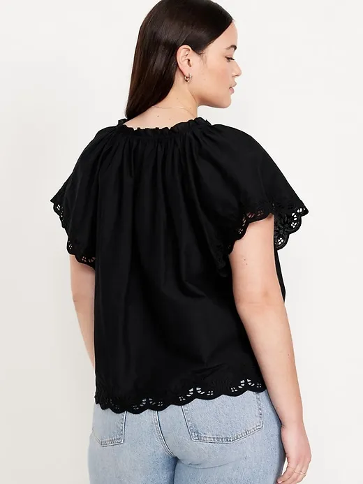 Split-Neck Eyelet Top