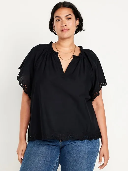 Split-Neck Eyelet Top