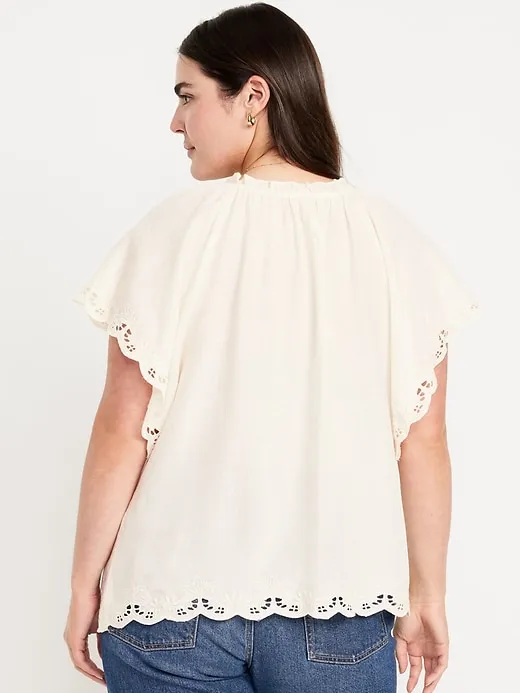 Split-Neck Eyelet Top
