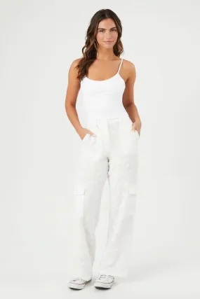 Textured Floral Wide-Leg Cargo Pants