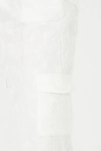 Textured Floral Wide-Leg Cargo Pants