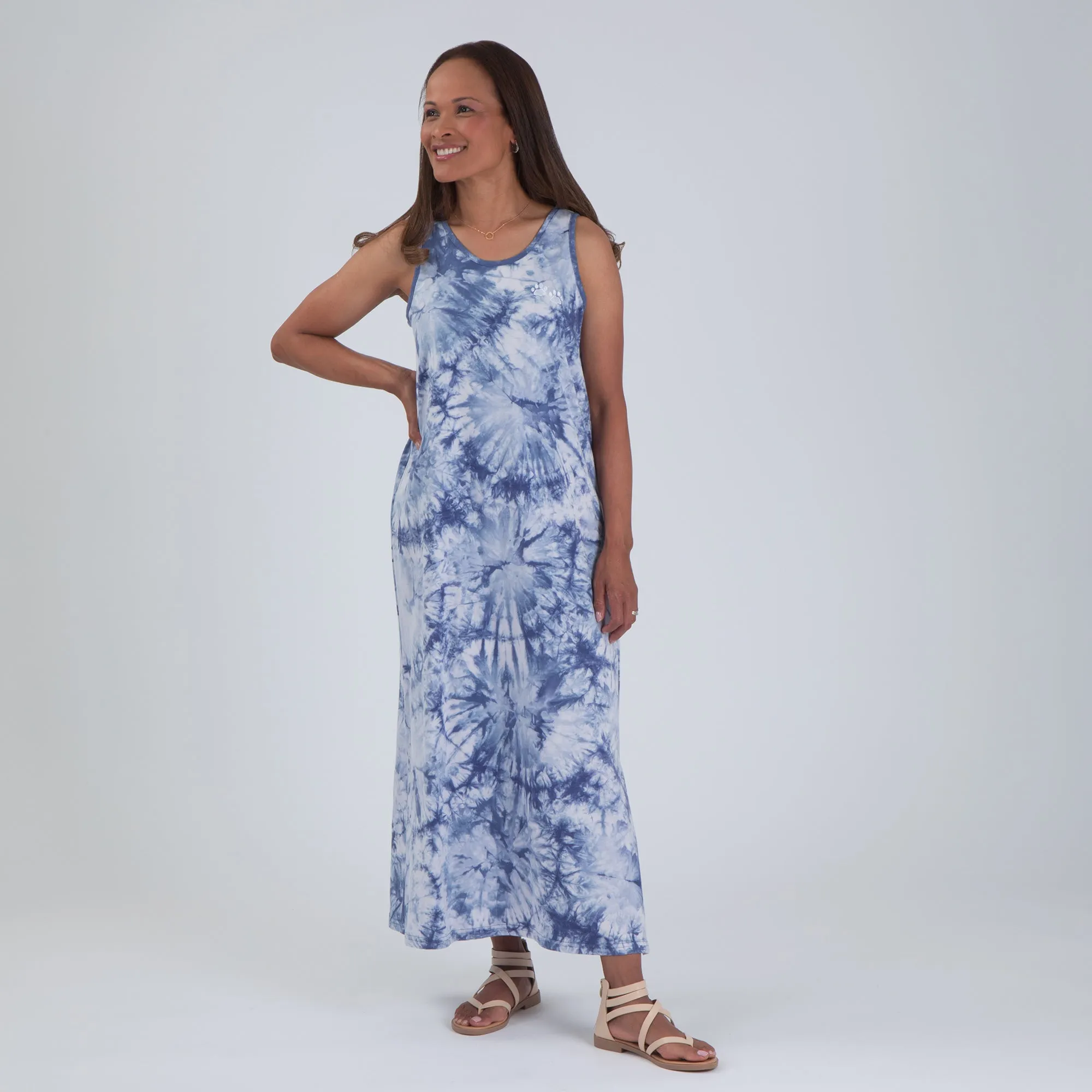 Tie-Dye Paw Print Sleeveless Maxi Dress