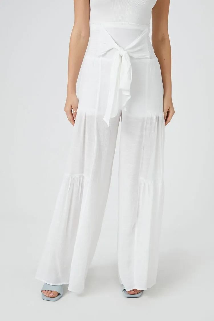 Tiered Tie-Front Wide-Leg Pants