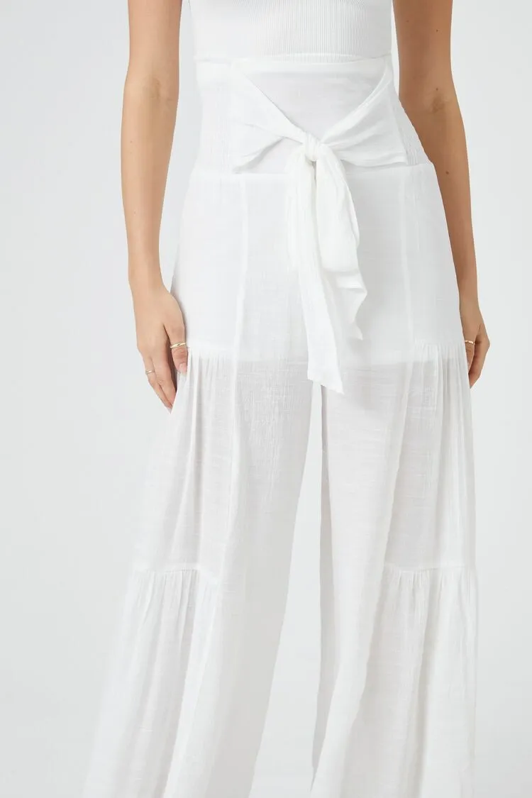 Tiered Tie-Front Wide-Leg Pants