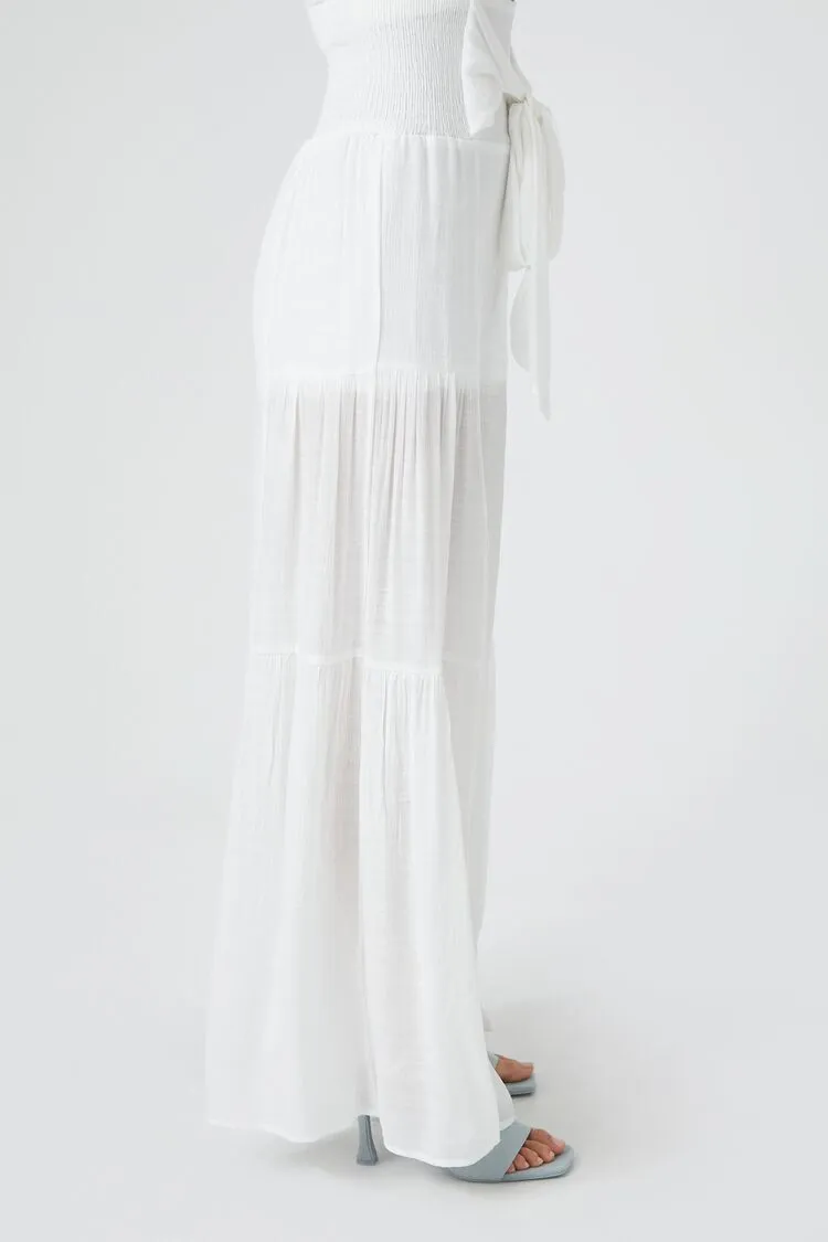 Tiered Tie-Front Wide-Leg Pants