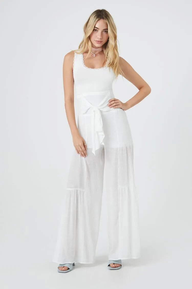 Tiered Tie-Front Wide-Leg Pants