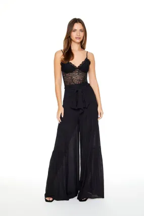 Tiered Tie-Front Wide-Leg Pants